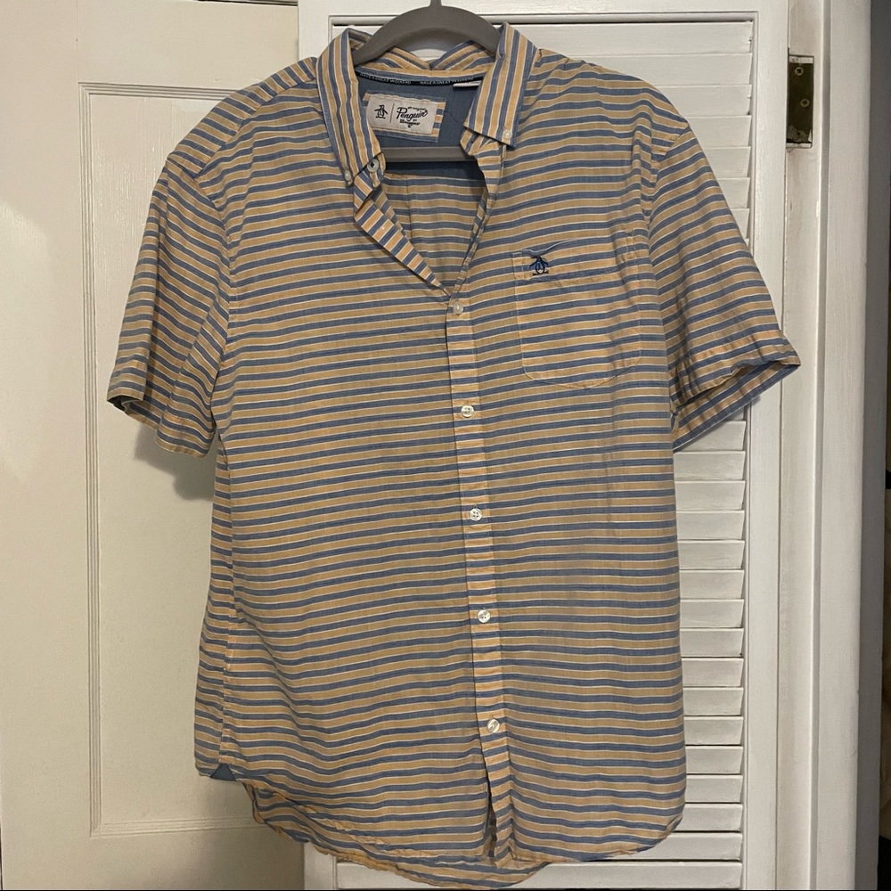 Original Penguin Short Sleeved Collared Striped Button Up